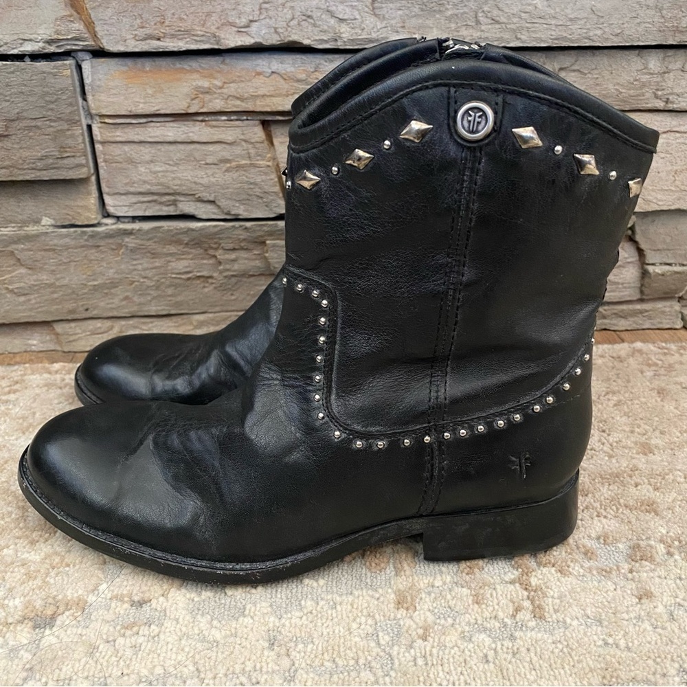 Frye Vintage Melissa Ankle Boots Booties Studded Western Moto Black Leather: 6B